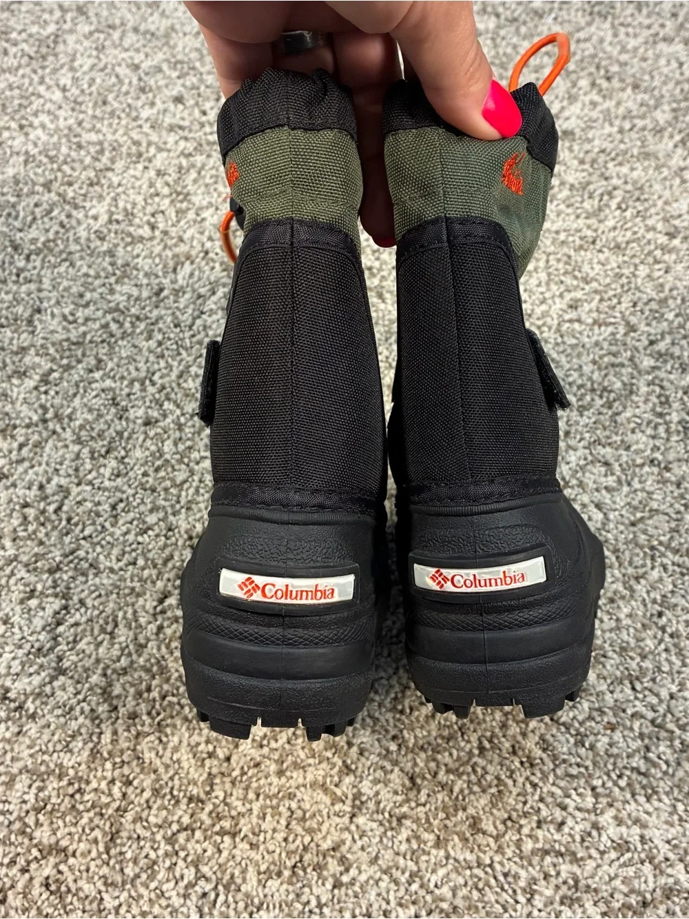Columbia Kids Olive Green, Black & Orange Snow Boots